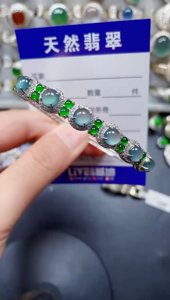 银S925镶嵌手镯翡翠235