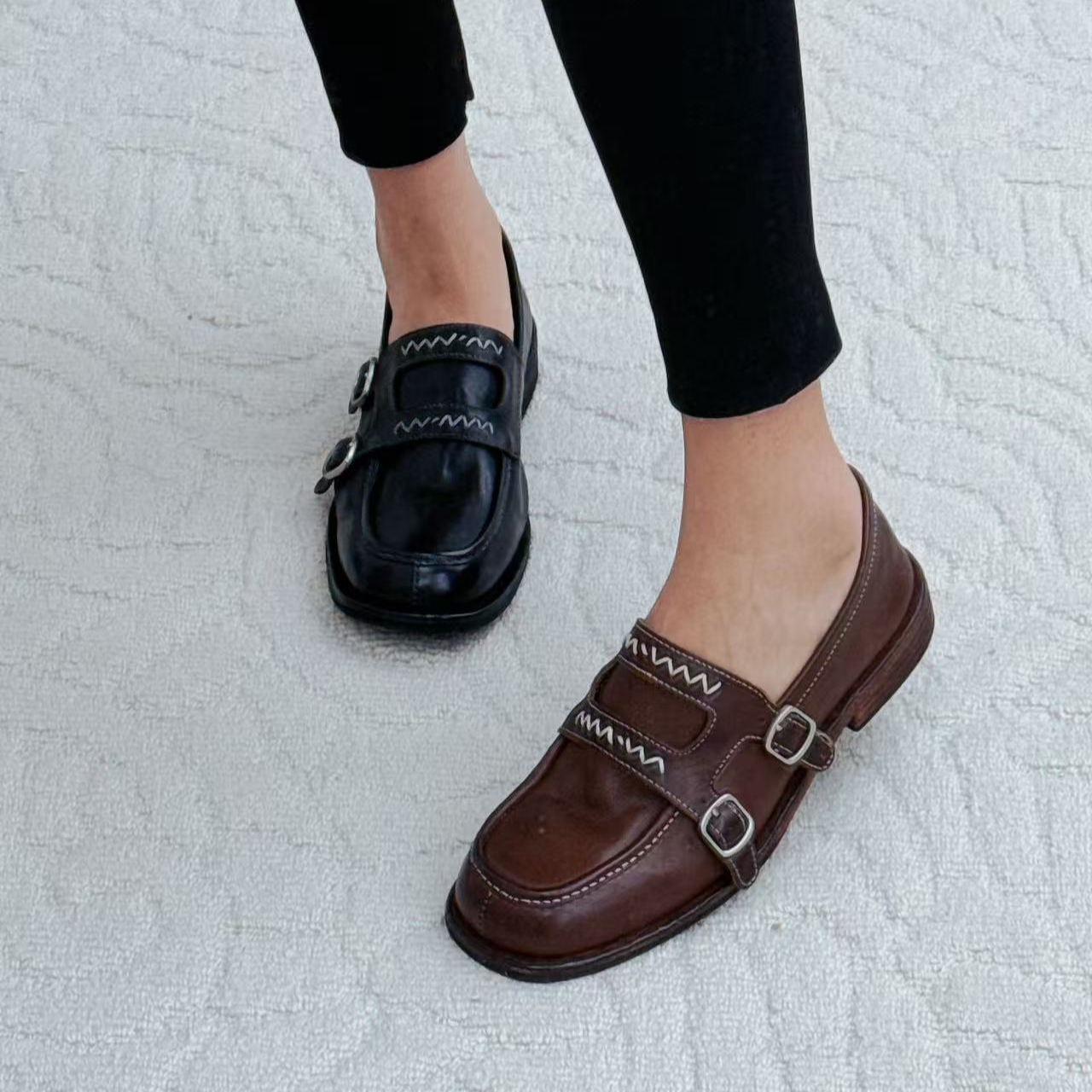  LI AJIGIRL/阿吉女·原创设计 马皮搭扣真皮乐福鞋#0729-6