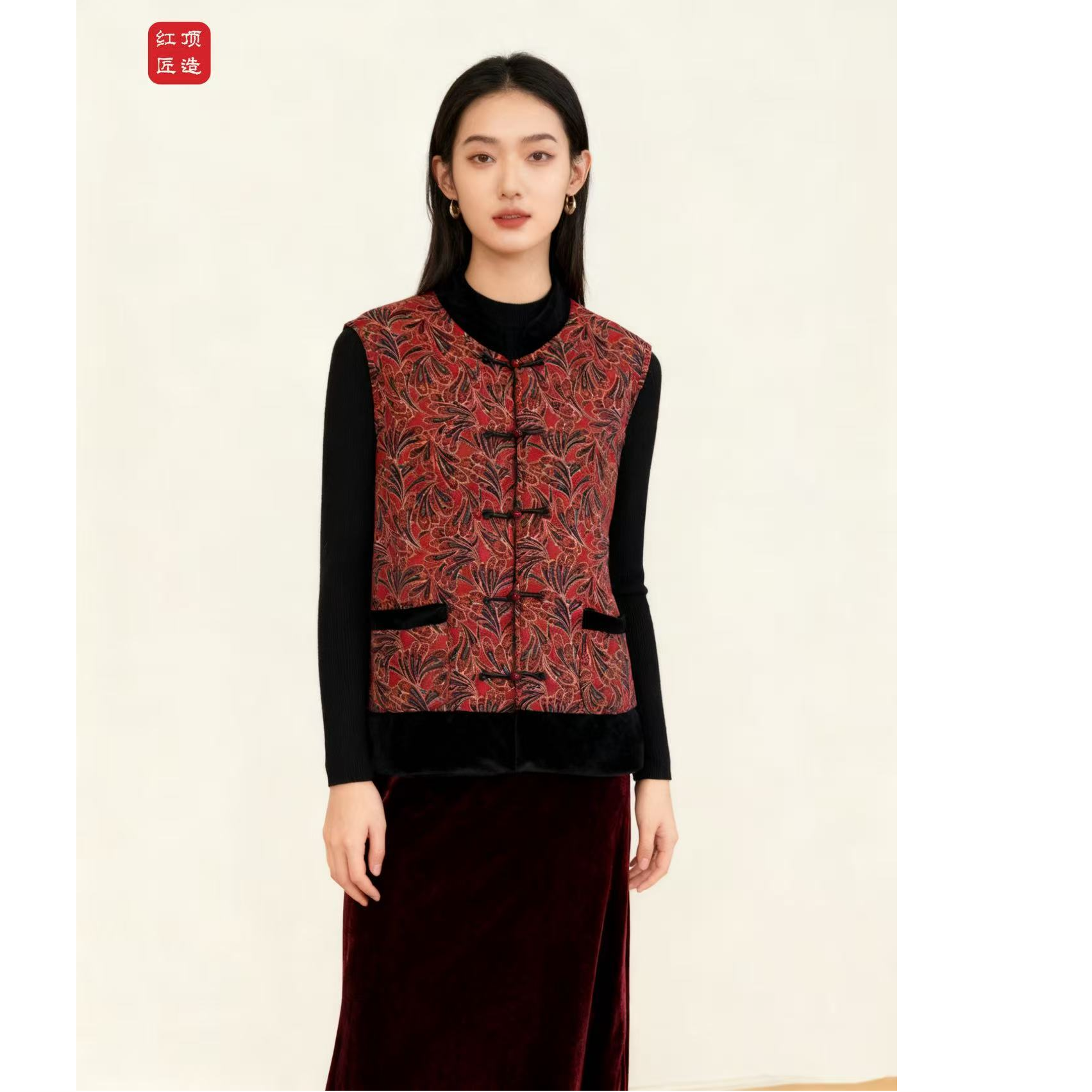 新中式国风马甲冬季加厚羊毛保暖立领盘扣马甲宽松显瘦