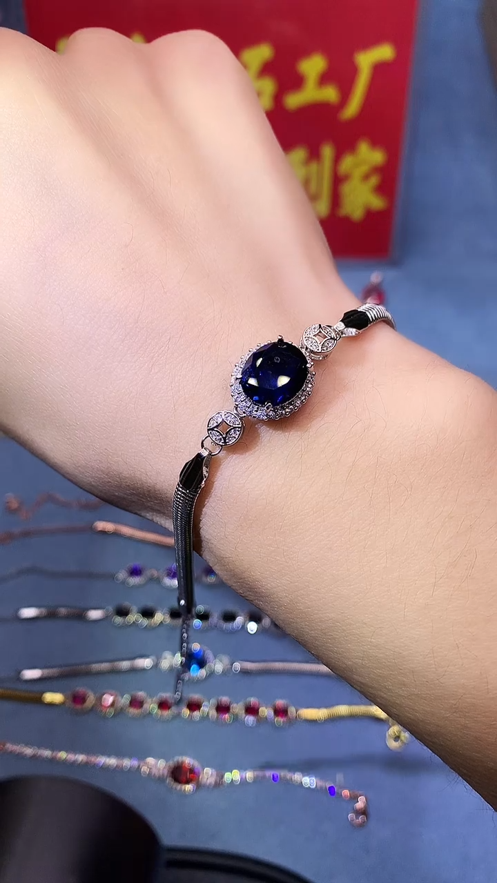 【闪购商品】蓝宝石手链银S925镶嵌1111