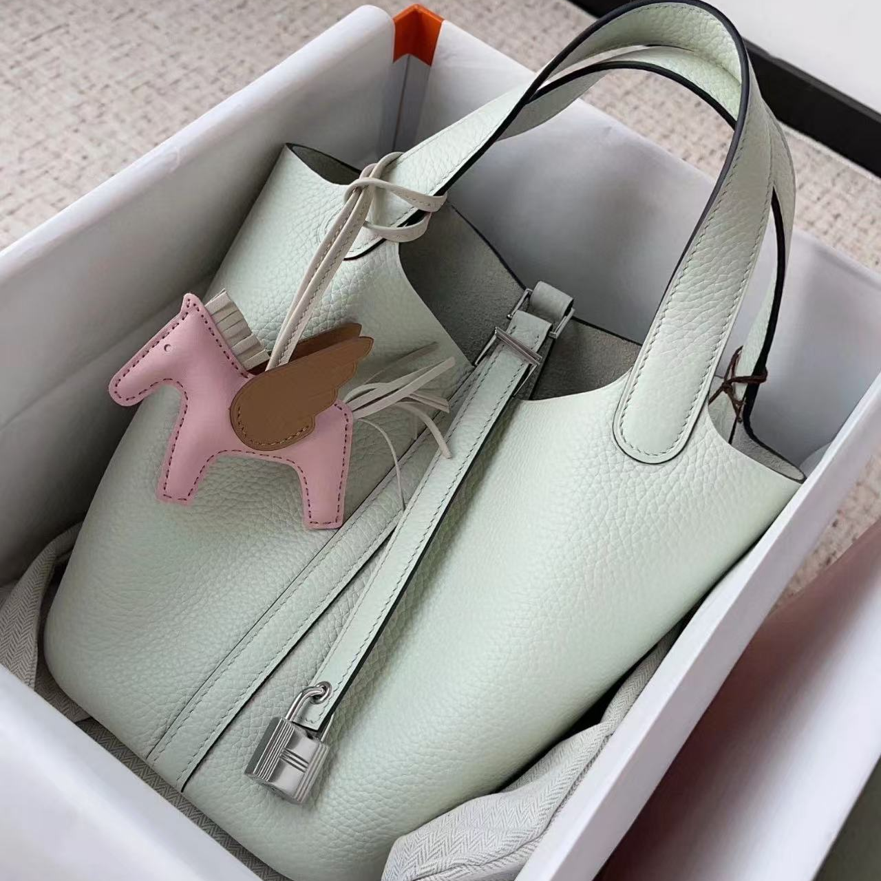 99新 Hermes/爱马仕 二手奢侈品爱马仕菜篮子22气泡绿b刻手提包