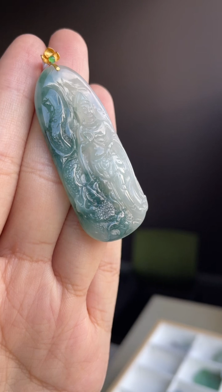 吊坠(不含链)18K金镶嵌翡翠天然缅甸A货翡翠