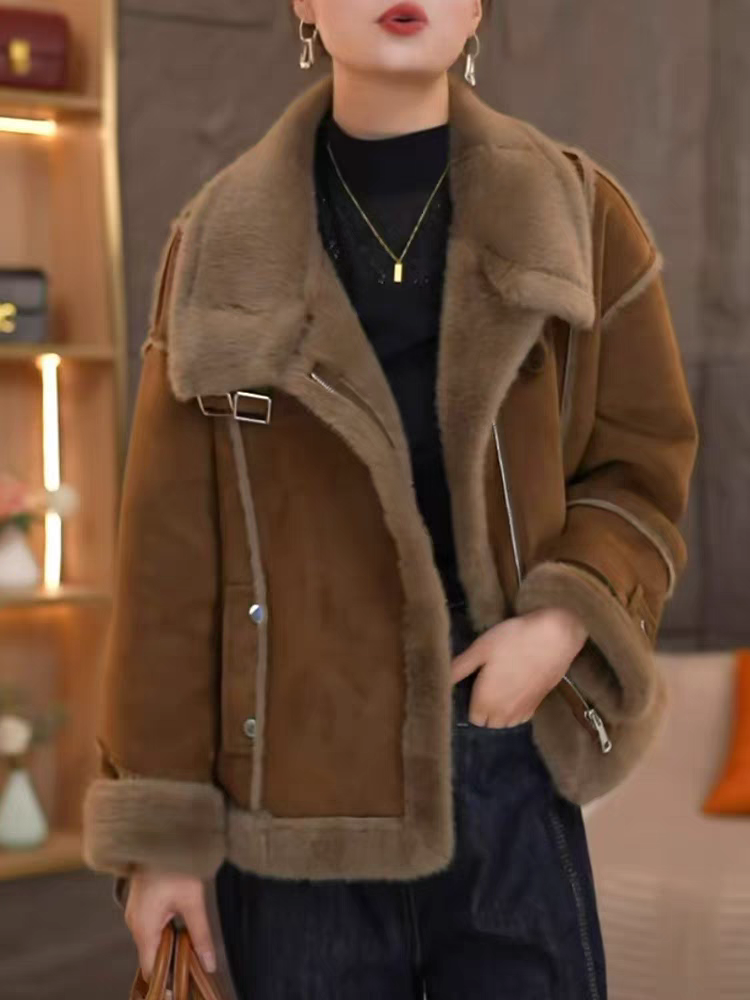 皮毛一体短款外套冬季小个子妈妈立领X百搭防风中年女装保暖上衣