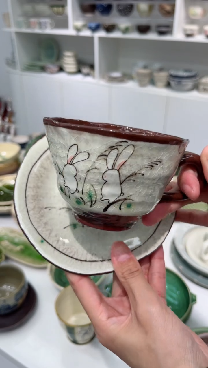 【闪购商品】瓷片孤品秋草兔套杯