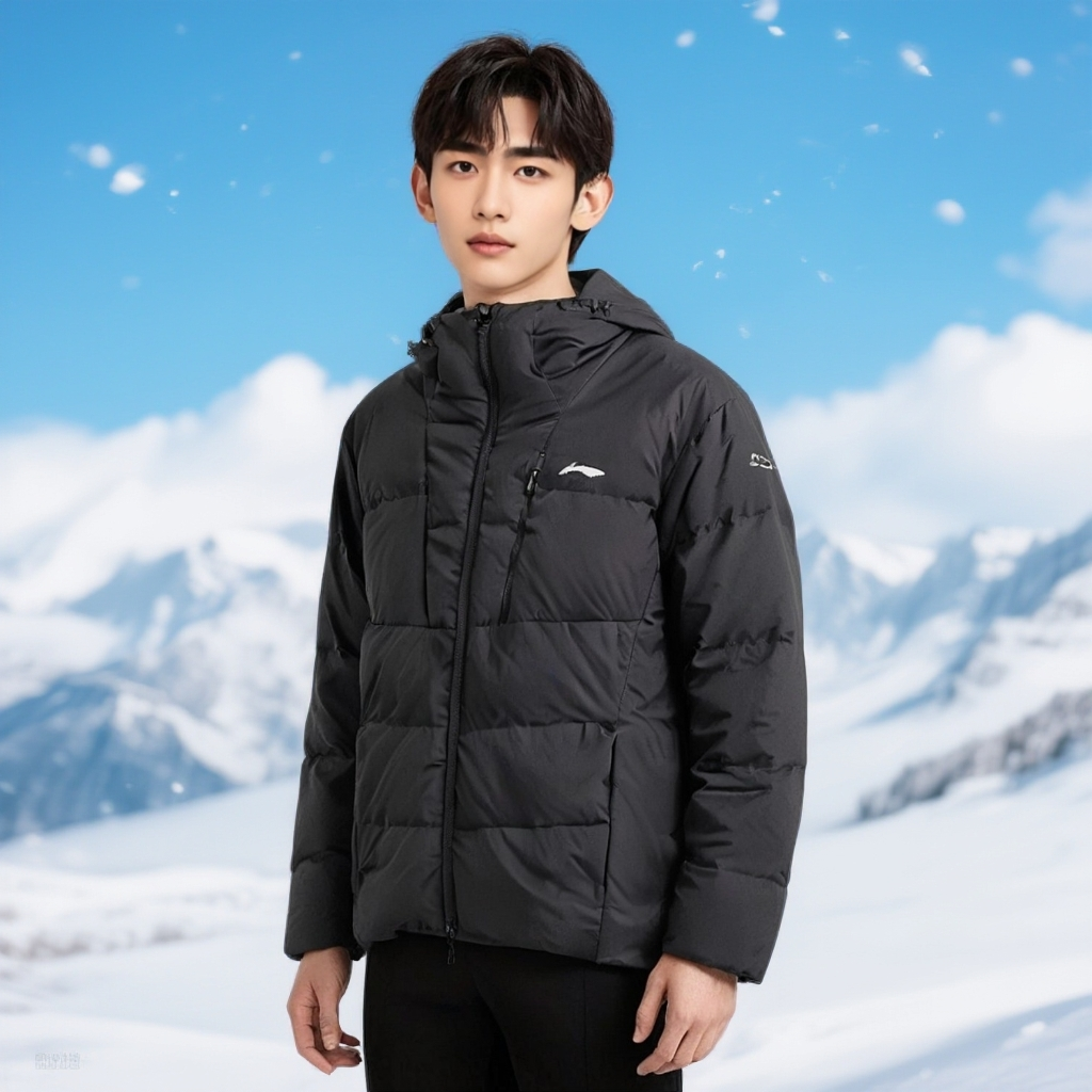 李宁男2025冬新健身运动潮流防泼水运动80%鸭绒短款羽绒服AYMV467