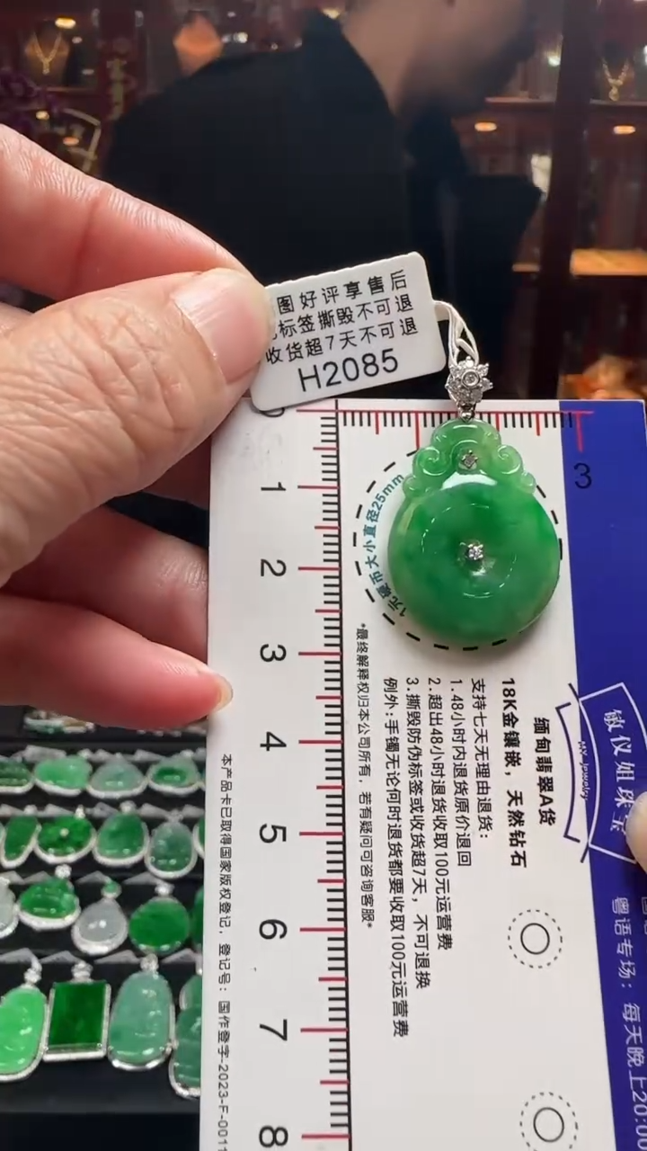 【闪购商品】翡翠颈饰18K金镶嵌H2085辣绿平安扣