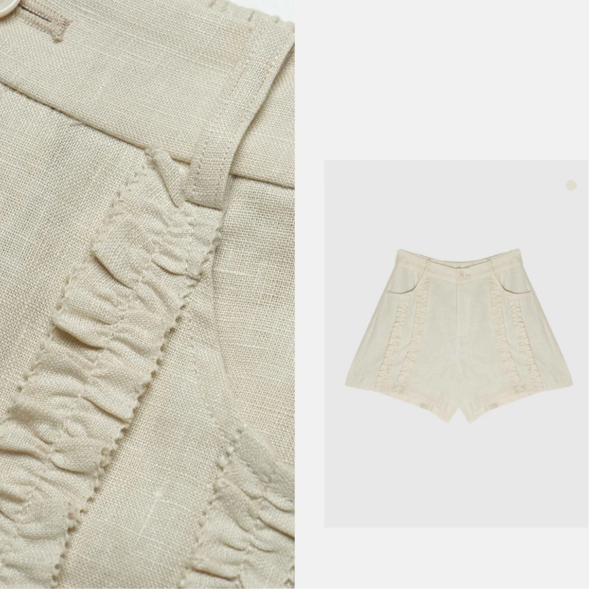 MC“知夏”百搭新款竖条木耳边高腰休闲夏季白色亚麻短裤休闲裤裤子