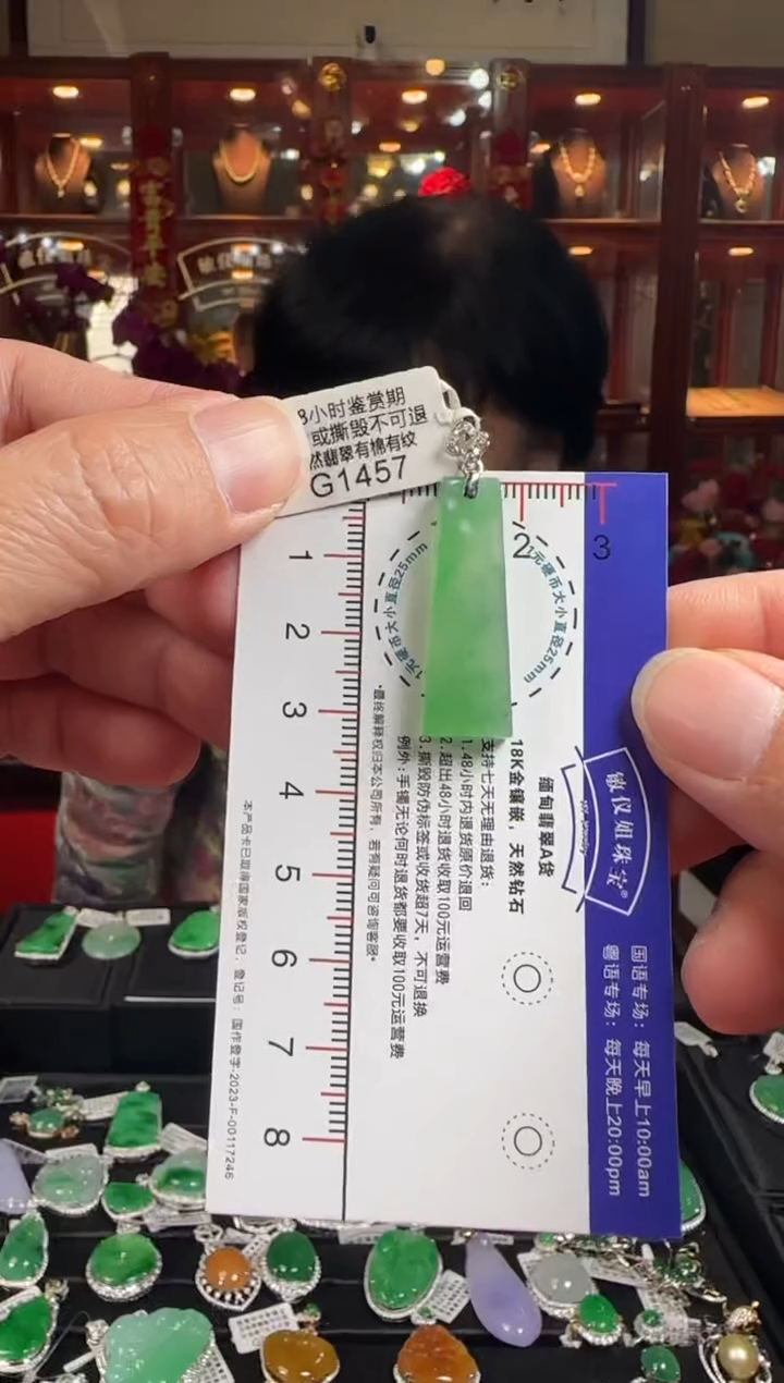 【闪购商品】翡翠颈饰18K金镶嵌G1457 绿无事牌