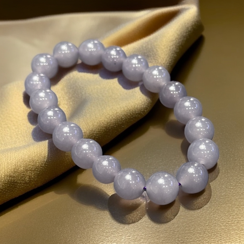 天然和田玉 清海料冰烟紫卡8手串A0170