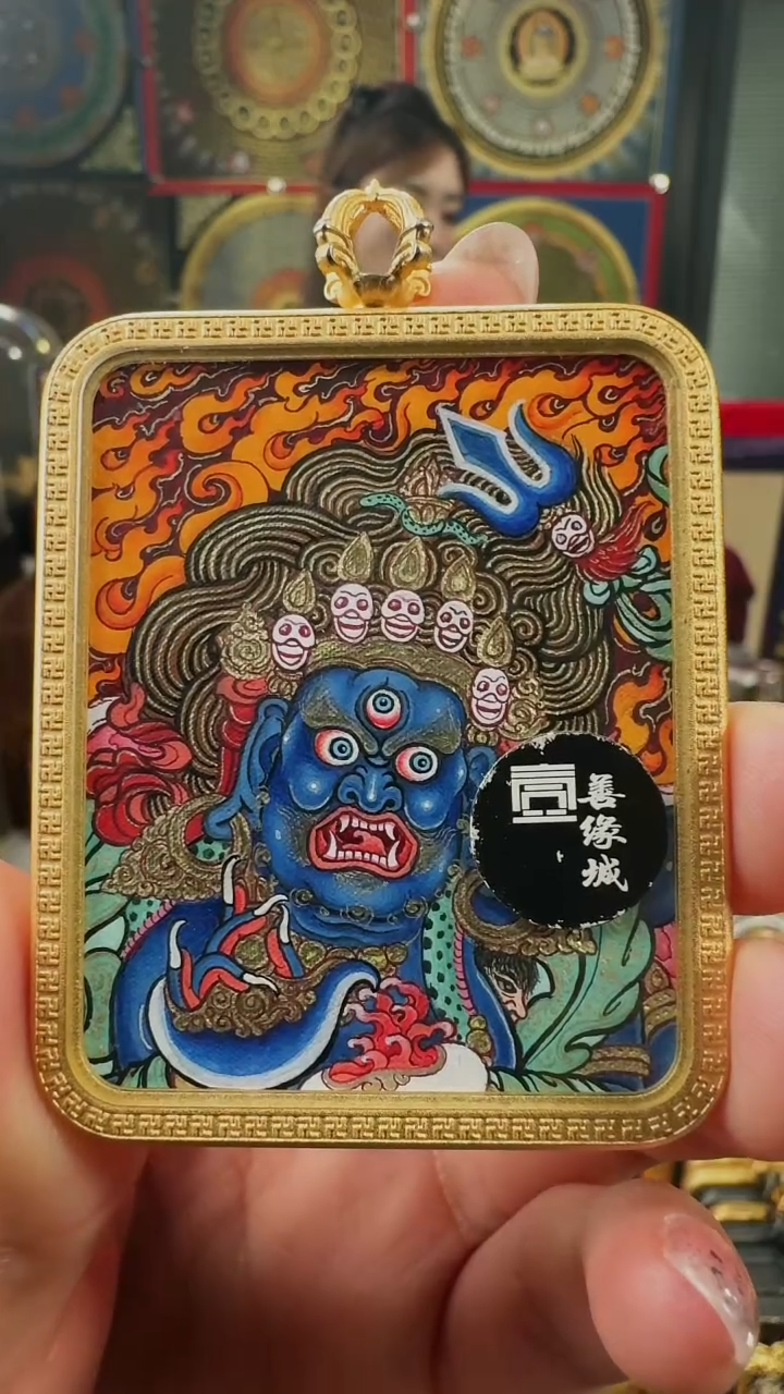 吊坠壹善缘城手绘唐卡大黑天