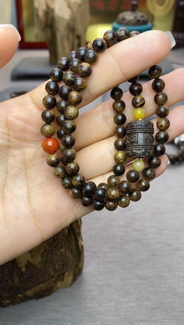 【闪购商品】沉香手串越南芽庄玉化留疤06+紫棋六字沉三圈设计