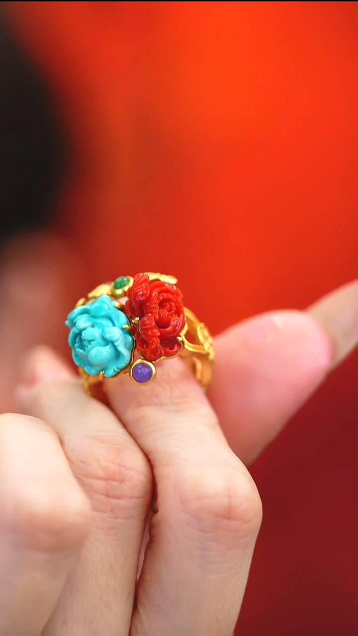 银S925镶嵌绿松石戒指新款