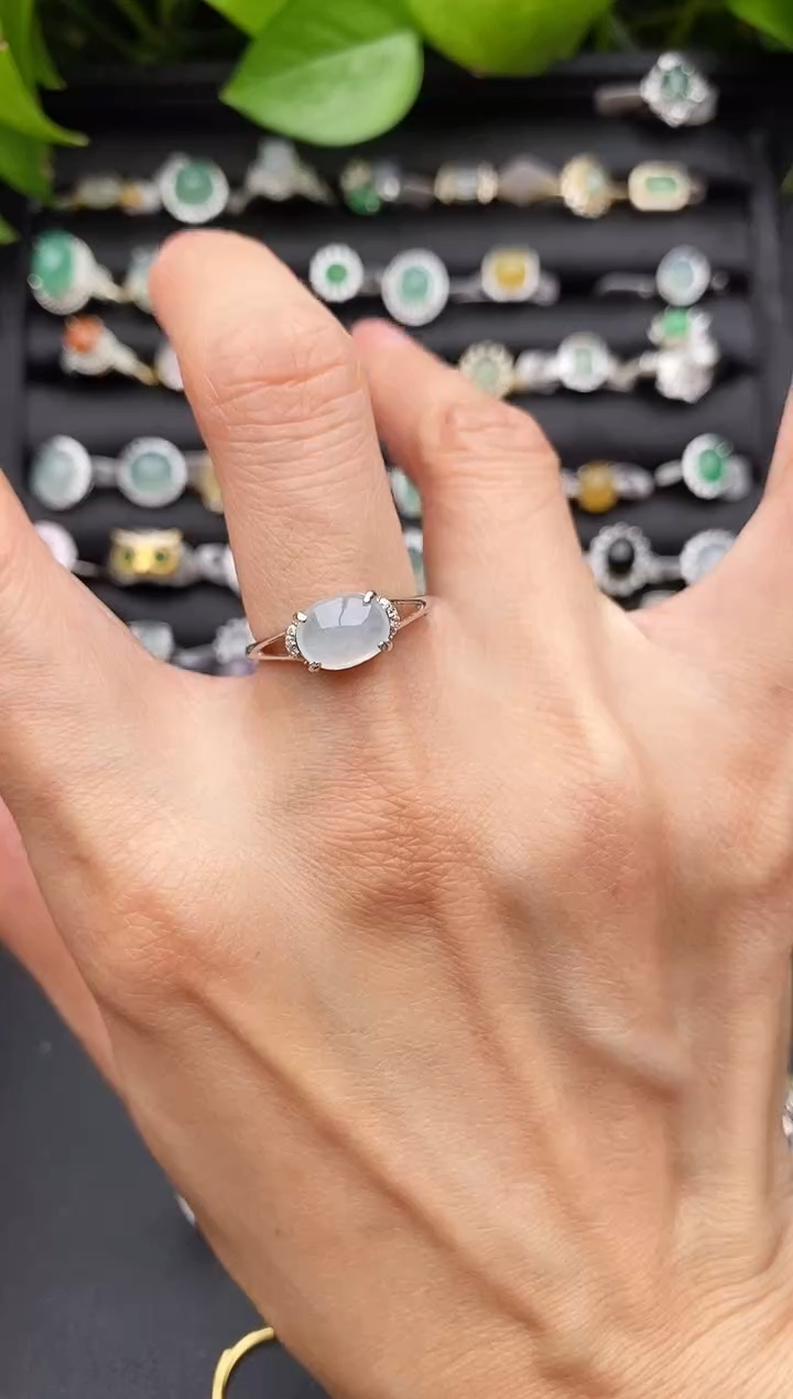 【闪购商品】翡翠戒指银S925镶嵌缅甸天然A货翡翠222   9-2