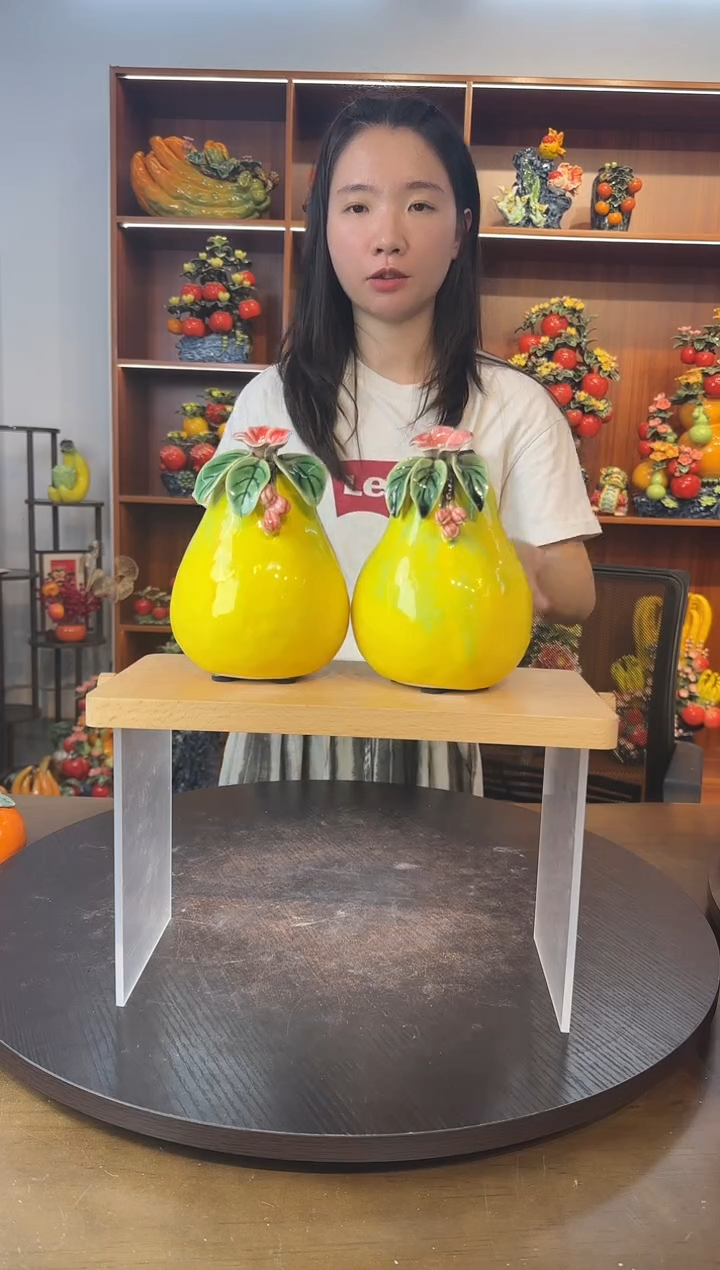 陶瓷柚子一对摆件