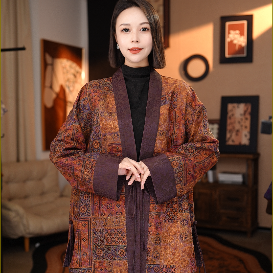 女长袖开襟厚款短外套民族风提花外套上衣251224