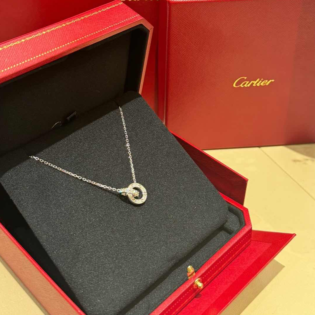 99新 Cartier/卡地亚 【念念】 LOVE 双环满钻项链 饼环组合白金
