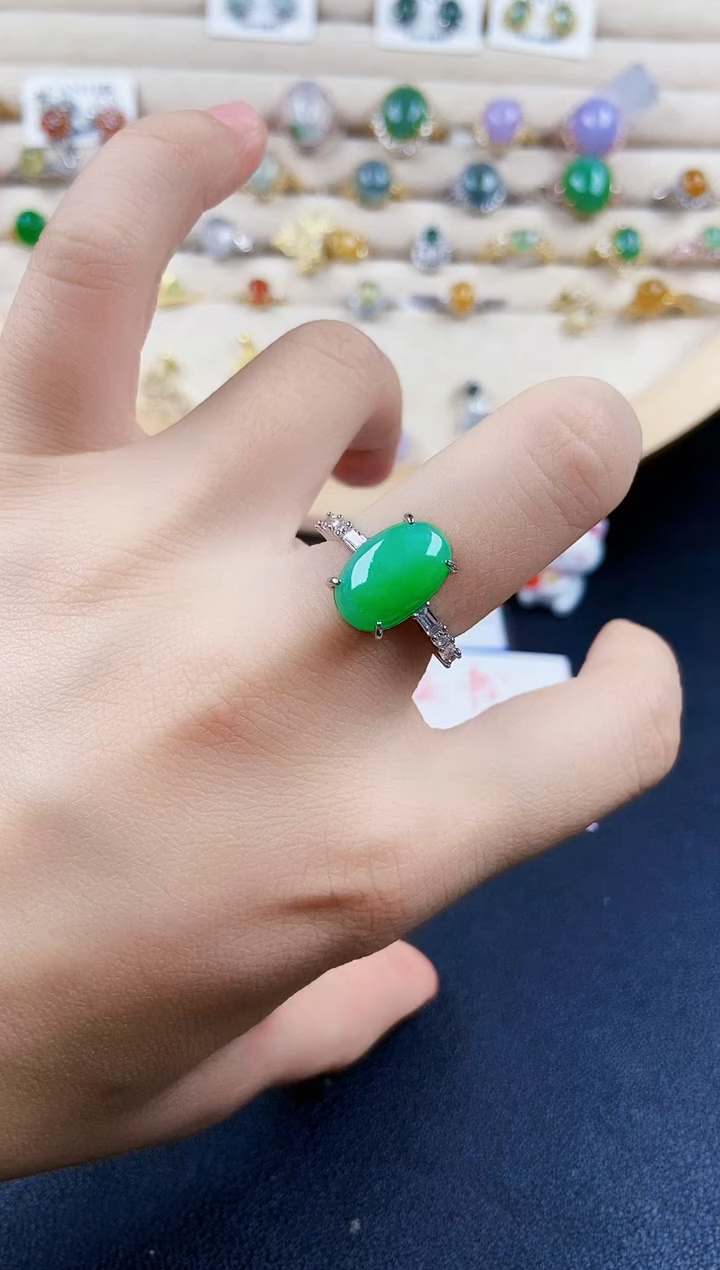 翡翠戒指银S925镶嵌46589