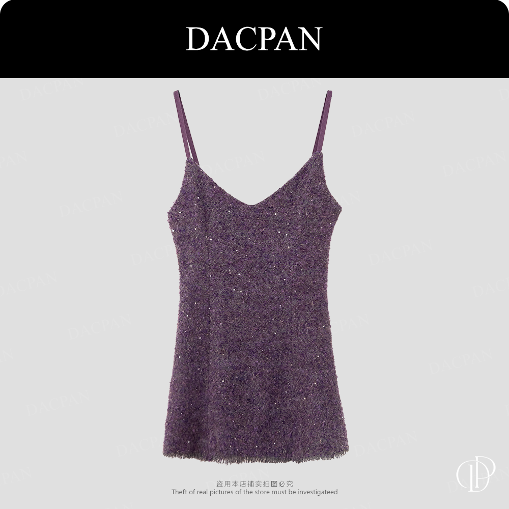 DACPAN-“女神范”V领金丝亮片吊带连衣裙 2025/盼·PP 5193