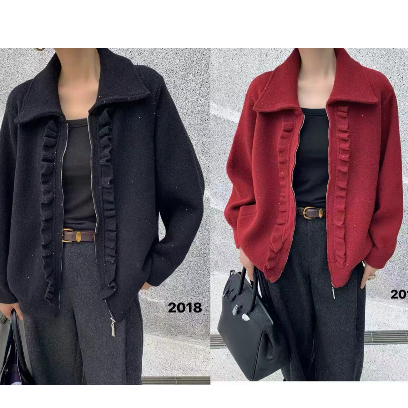 2018#木耳边翻领拉链外套 FL