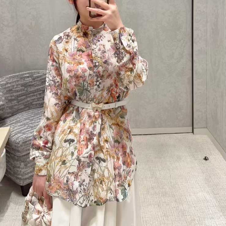 99新 DIOR/迪奥 F40码花卉图案长款衬衫 