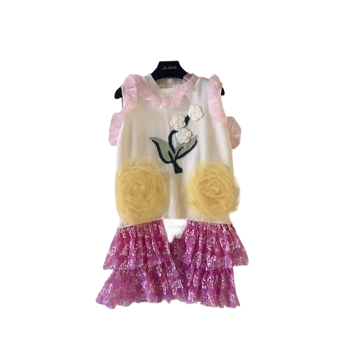  ATT潮牌女2025春欧洲站度假风甜美拼接花卉公仔刺绣重工马甲