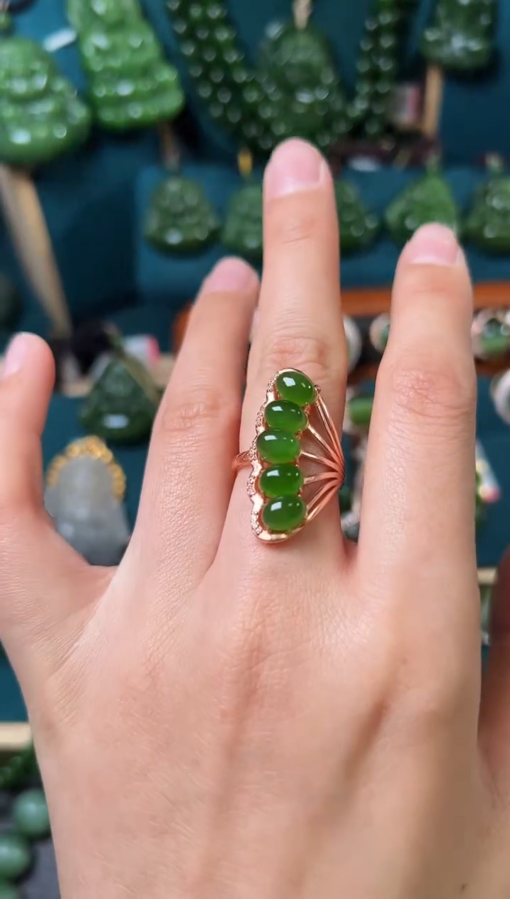 【闪购商品】和田玉（碧玉）戒指银S925镶嵌碧玉