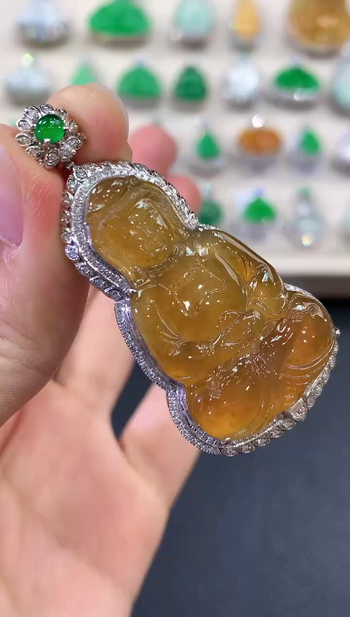 【闪购商品】翡翠吊坠(不含链)18K金镶嵌v23  