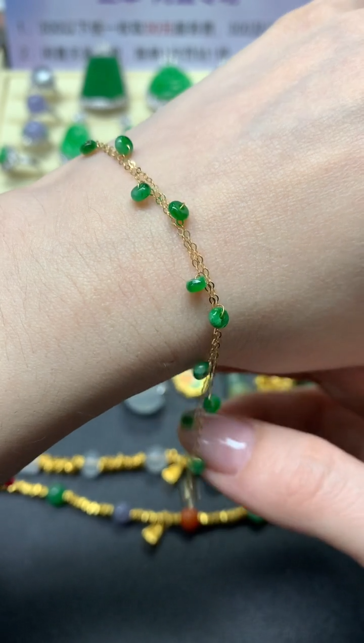 【闪购商品】翡翠手链18K金镶嵌多样性发其一|545+54