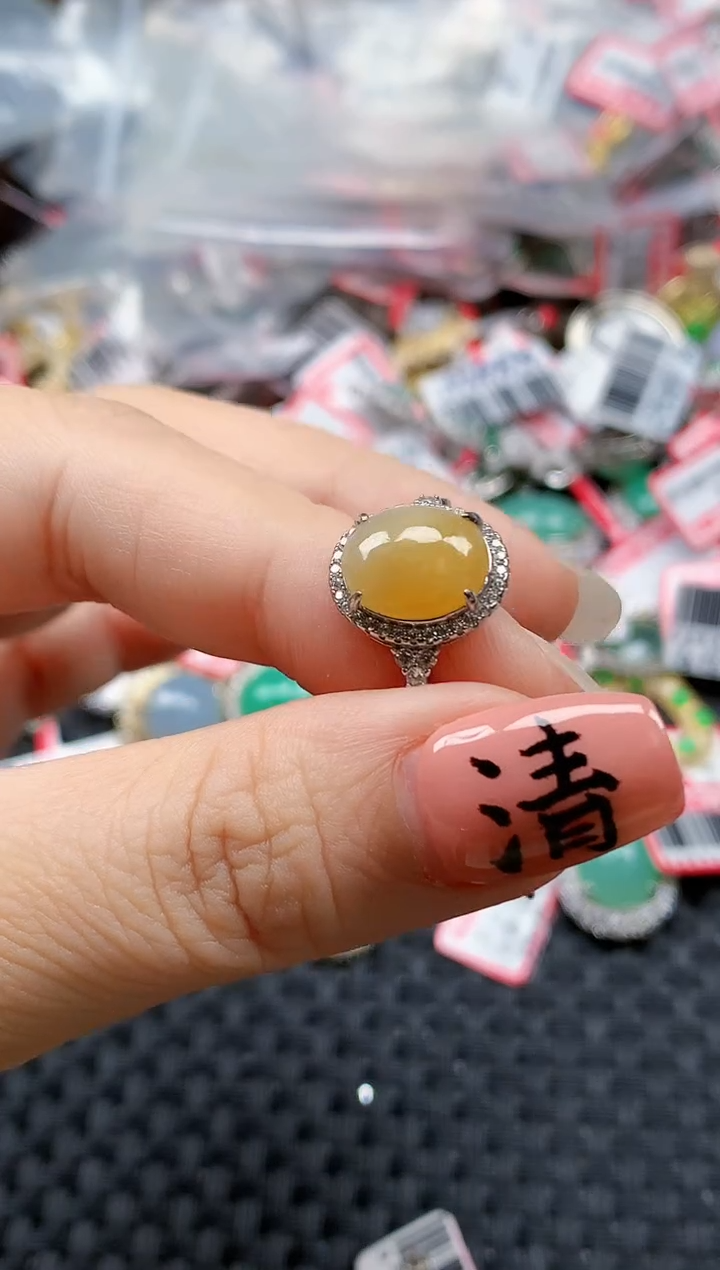 银S925镶嵌戒指翡翠天然A货缅甸翡翠