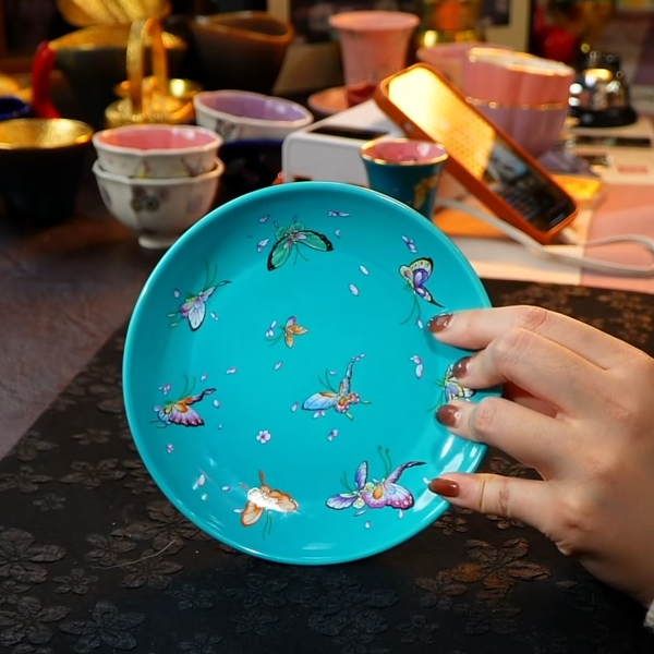 【宜景窑系列】松石蓝蝶舞壶承