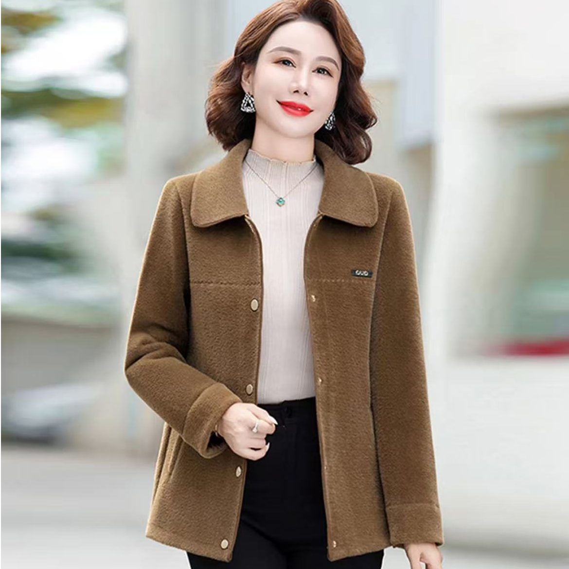 4045-中老年女装夹克短外套大衣翻领时尚风