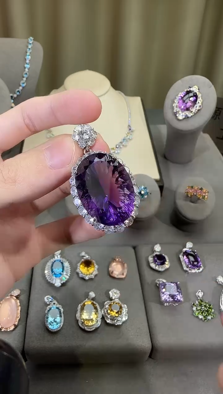 颈饰银S925镶嵌紫晶18*25mm吊坠高级款