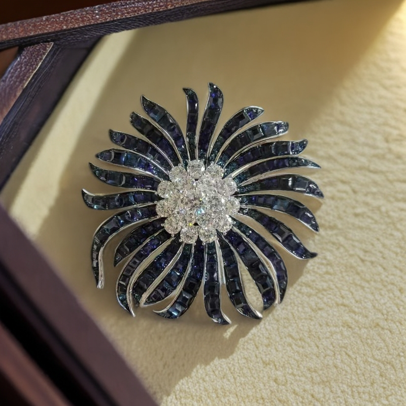 铜合金锆石胸针 30776轻奢百搭优雅时尚精致蓝色花朵胸针饰品胸花