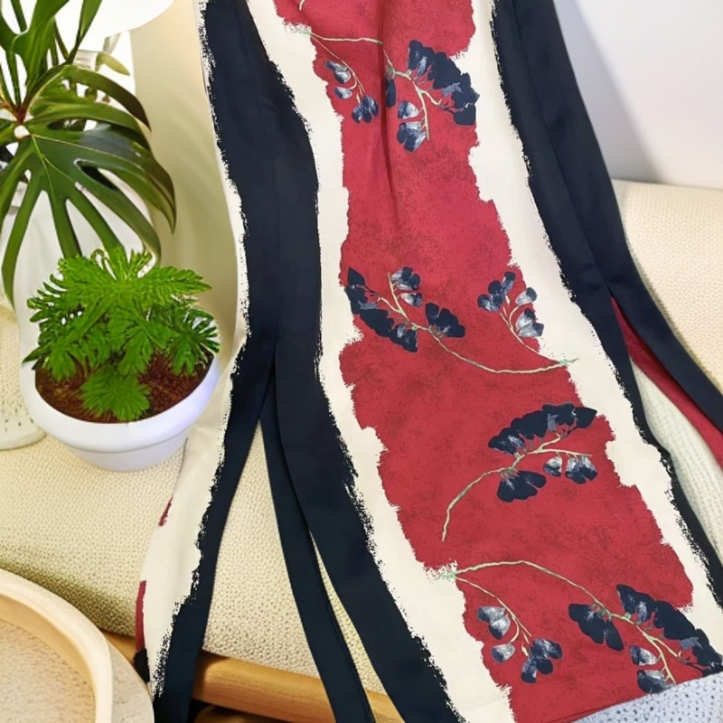 含香服饰 [脸谱]小众国风名族风波浪腰侧面双开叉飘带显瘦半身裙