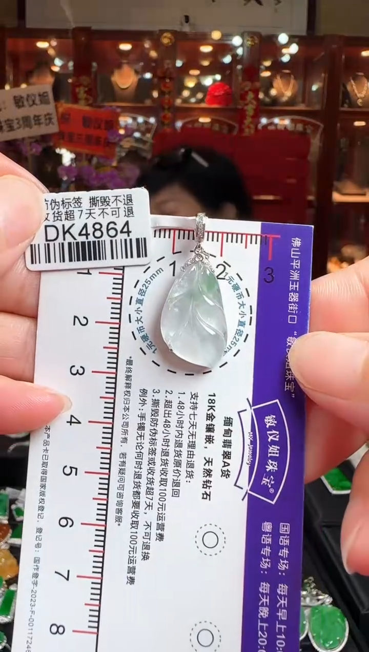 翡翠18K金镶嵌颈饰DK4864冰叶子