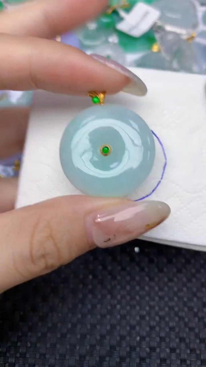 颈饰18K金镶嵌翡翠天然缅甸翡翠a货百元以上9元证书费自理