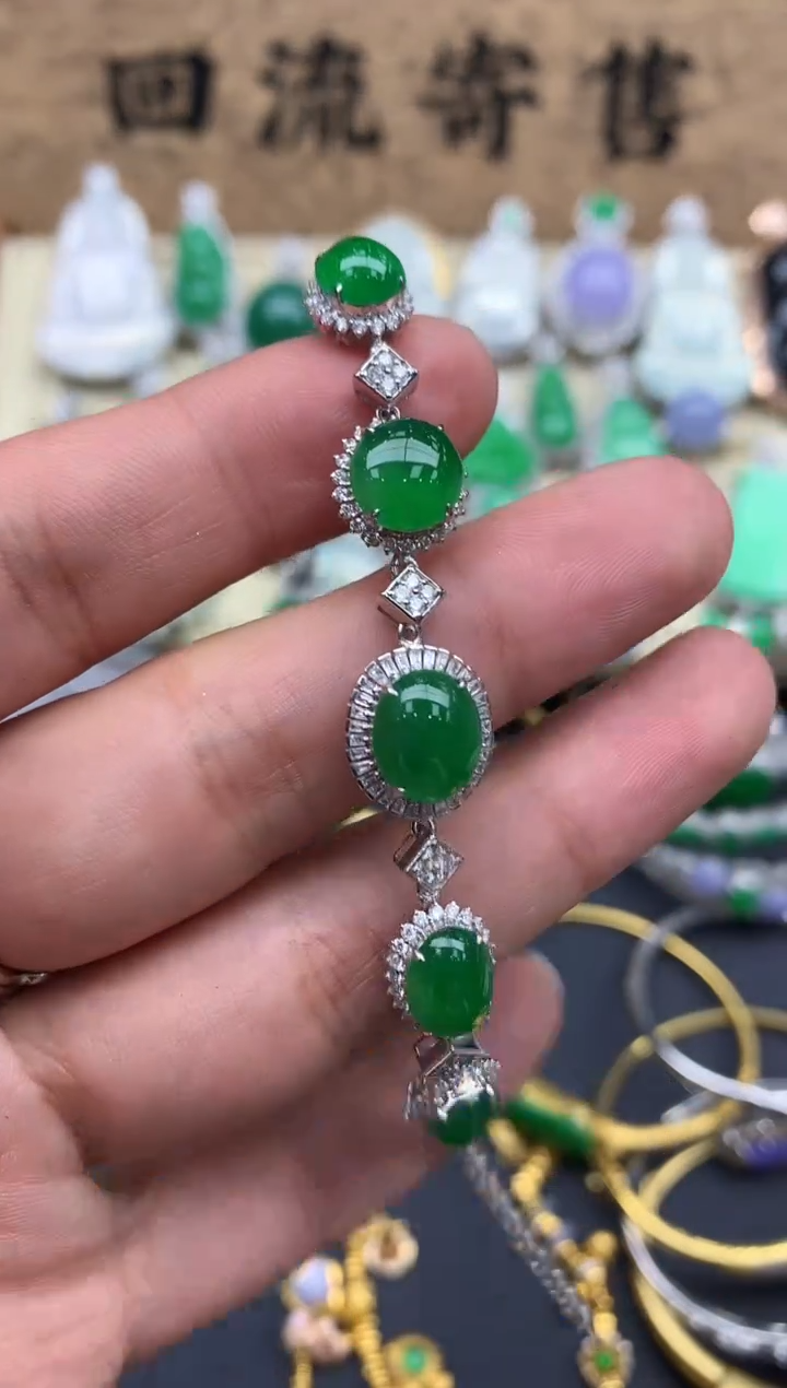 【闪购商品】翡翠手链18K金镶嵌551-中国好珍宝