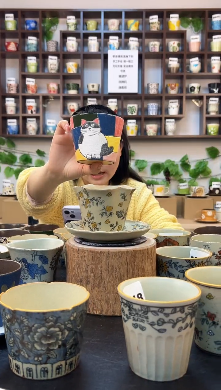 手工手绘猫咪猪口杯