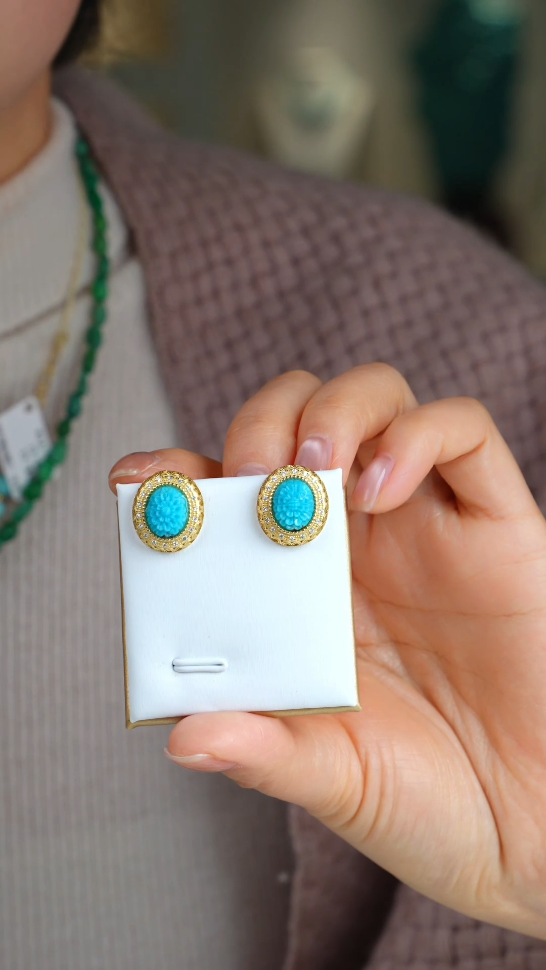 【闪购商品】绿松石耳钉银S925镀金镶嵌1