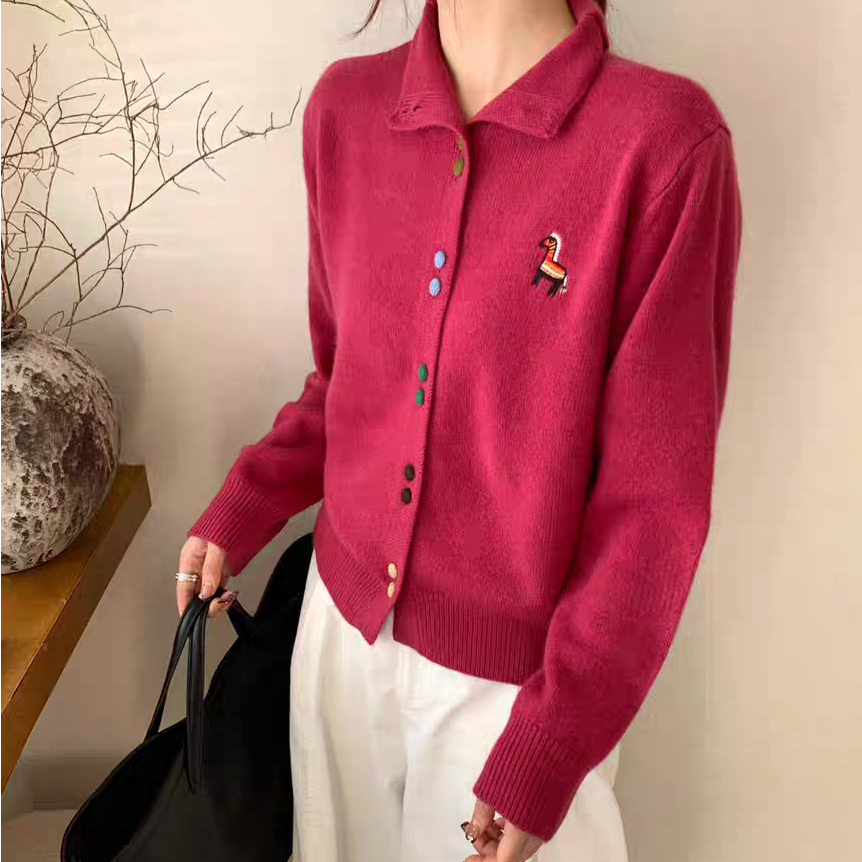 冬季加厚针织开衫2025年新款针织开衫2026马年刺绣保暖毛衣