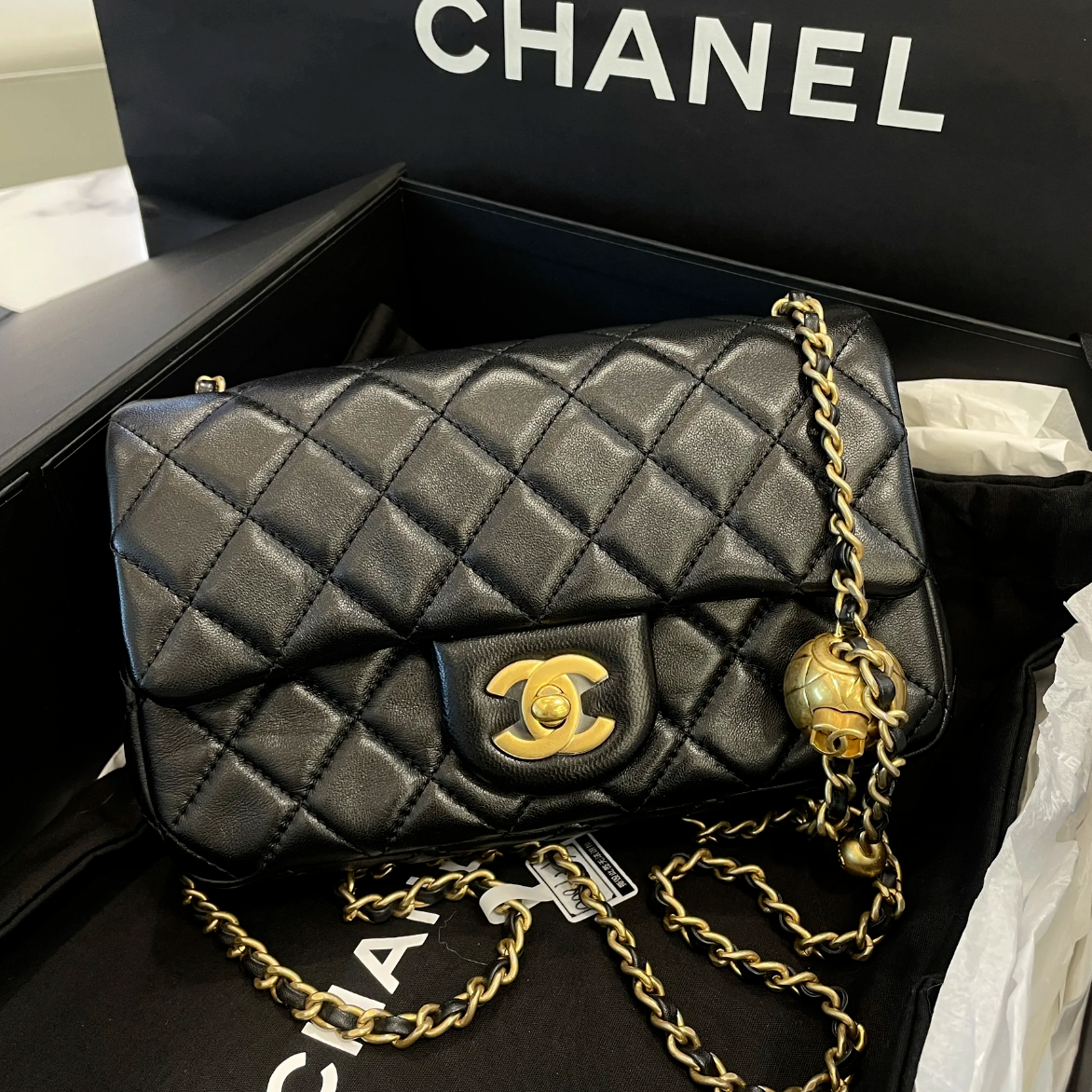 99新 Chanel/香奈儿 小花6珊 CF 金球 大Mini 20黑色芯片开金扣