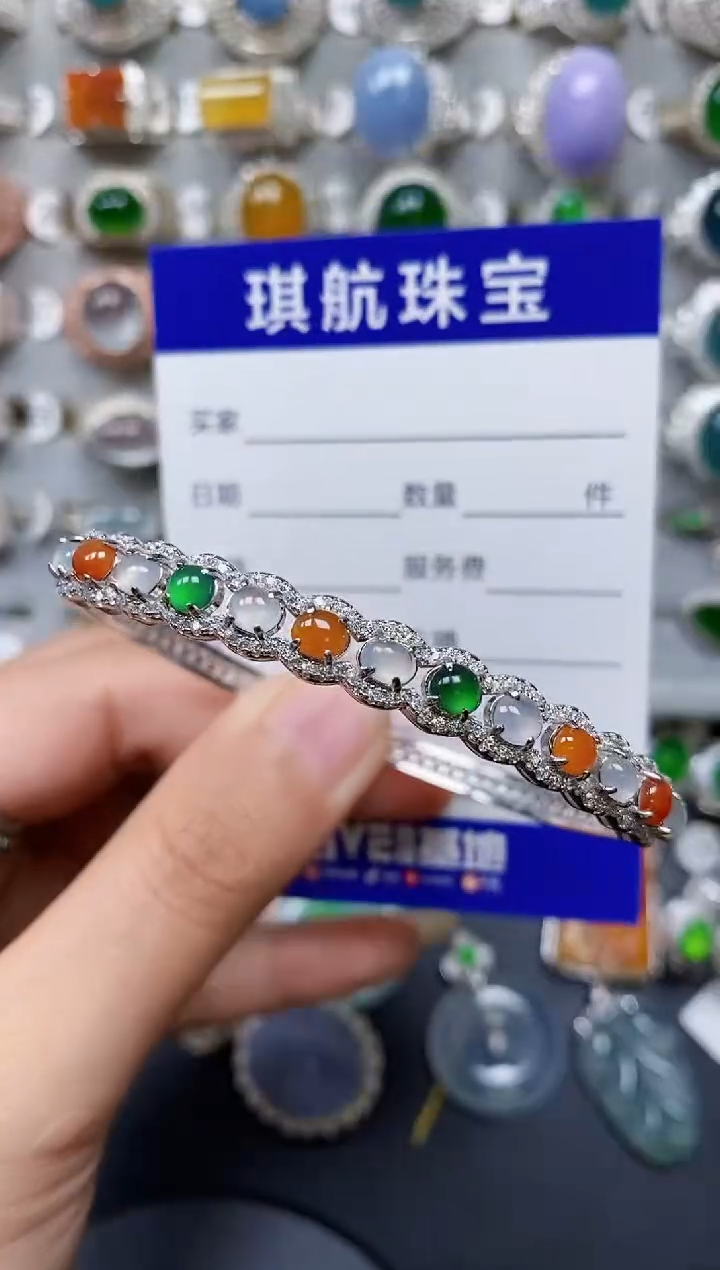 【闪购商品】翡翠手镯银S925镶嵌0190