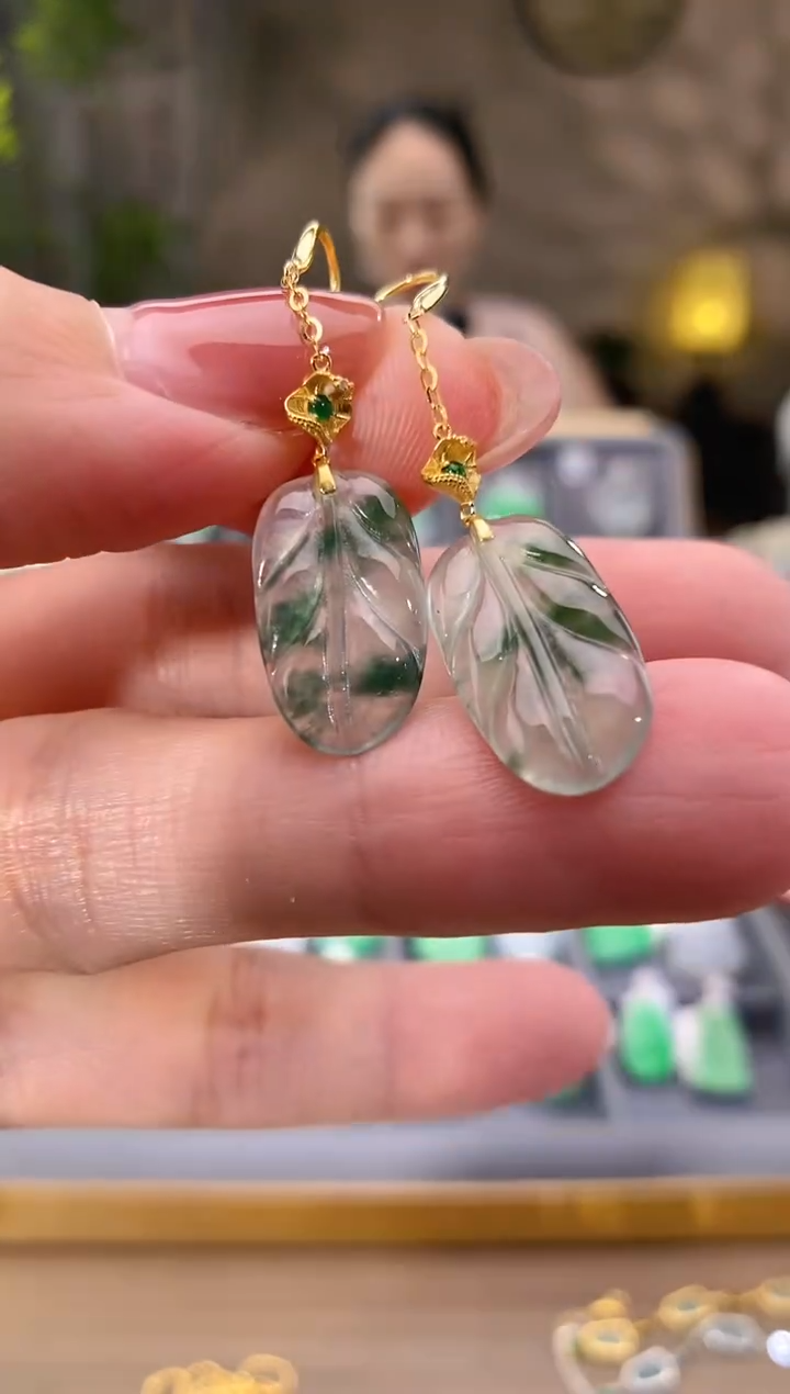 吊坠(不含链)18K金镶嵌翡翠耳饰一对