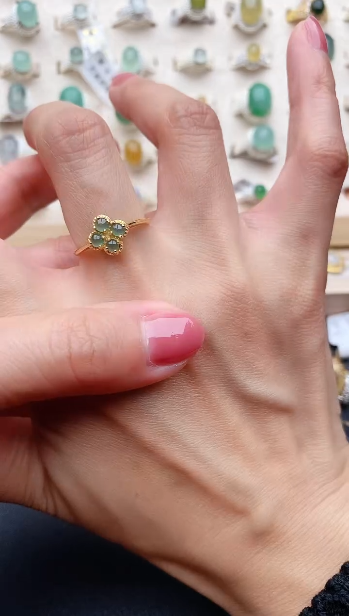 【闪购商品】翡翠戒指银S925镶嵌缅甸天然翡翠222   3-7