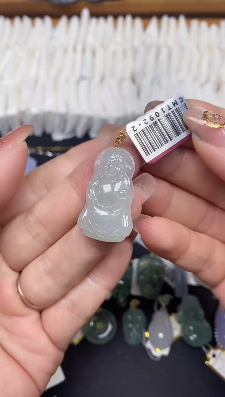 吊坠(不含链)18K金镶嵌翡翠财神18K金扣镶嵌@@CMT1092-2