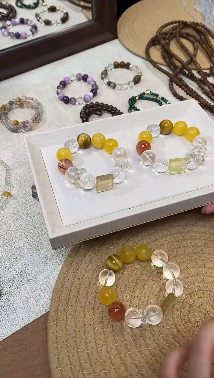 合金手链水晶《蜜罐》原创设计白水晶黄水晶萤石17-18mm多样性发一