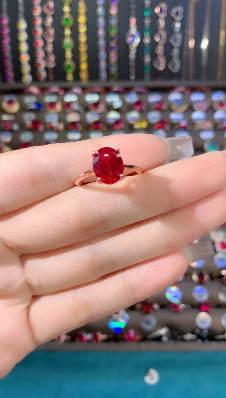 银S925镶嵌戒指红宝石810玫瑰金