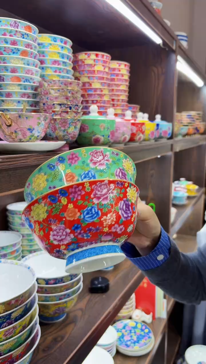 珐琅6英寸面碗2个景德镇陶瓷