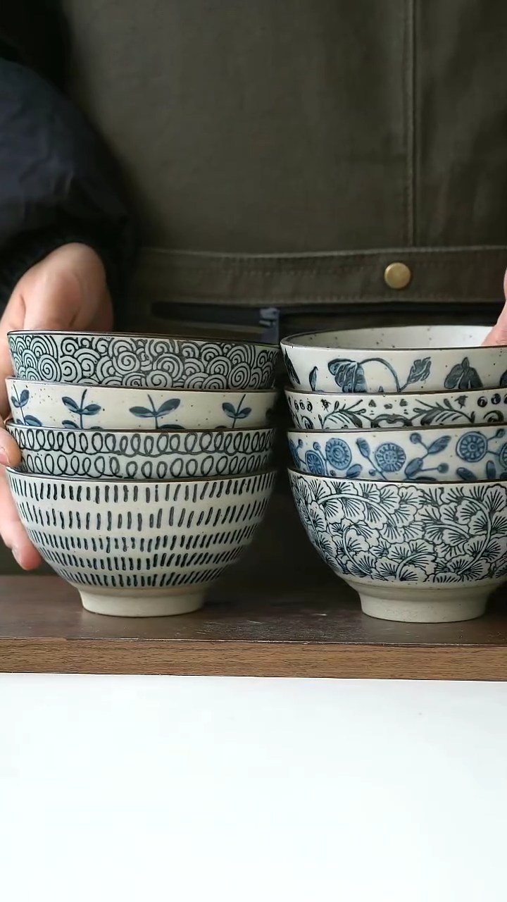 【闪购商品】陶瓷手绘青花米饭碗8只装@4-2@