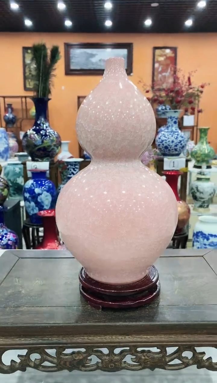 瓷片粉色开片葫芦37*18+旋转底座